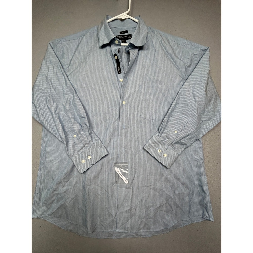 Pronto Uomo Dress Shirt 80s 2-Ply Cotton Blue Stripe 17.5 32/33 Mens
